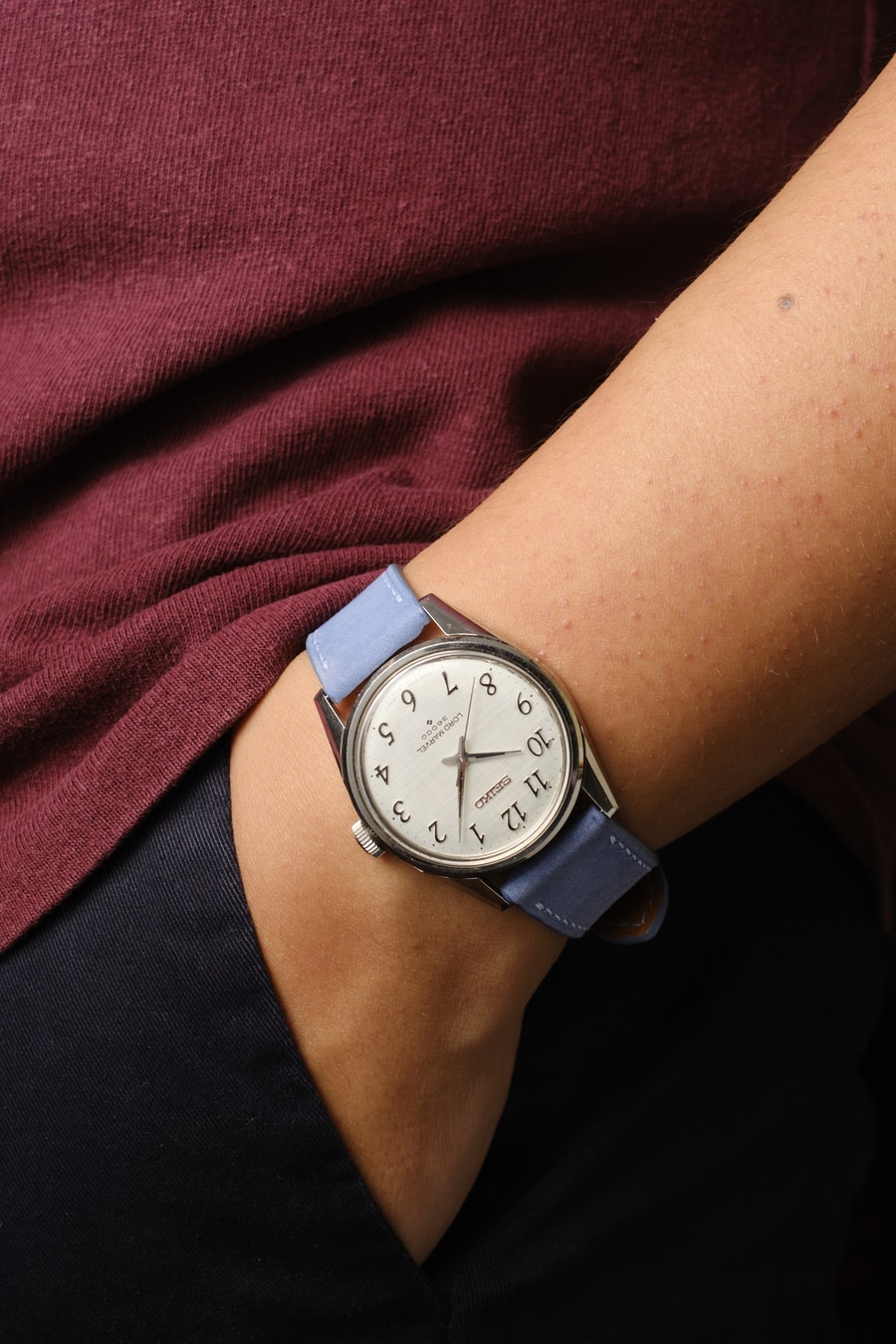 Wearing Delugs Pastel Blue Nubuck Slim Strap