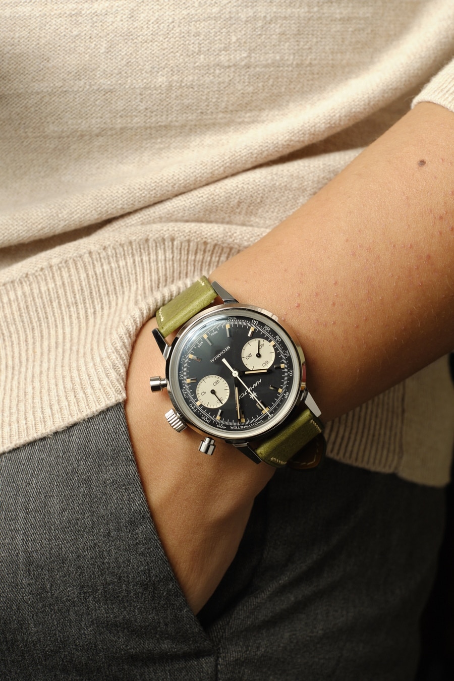 Wearing Delugs Green Waxy Slim Strap