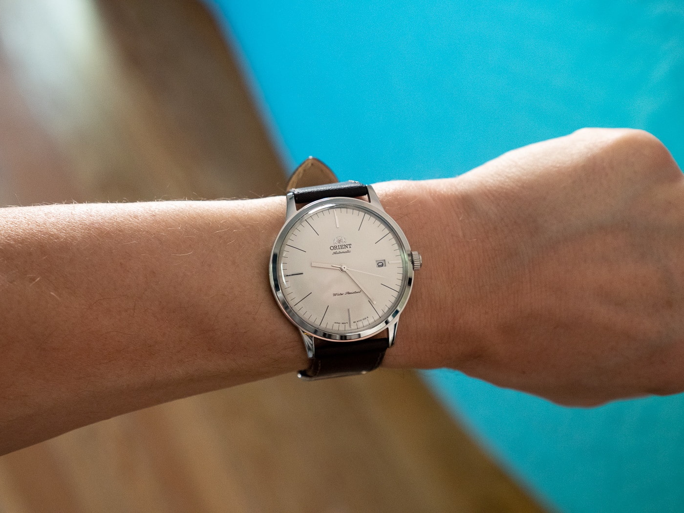Orient Bambino v3 watch on wrist