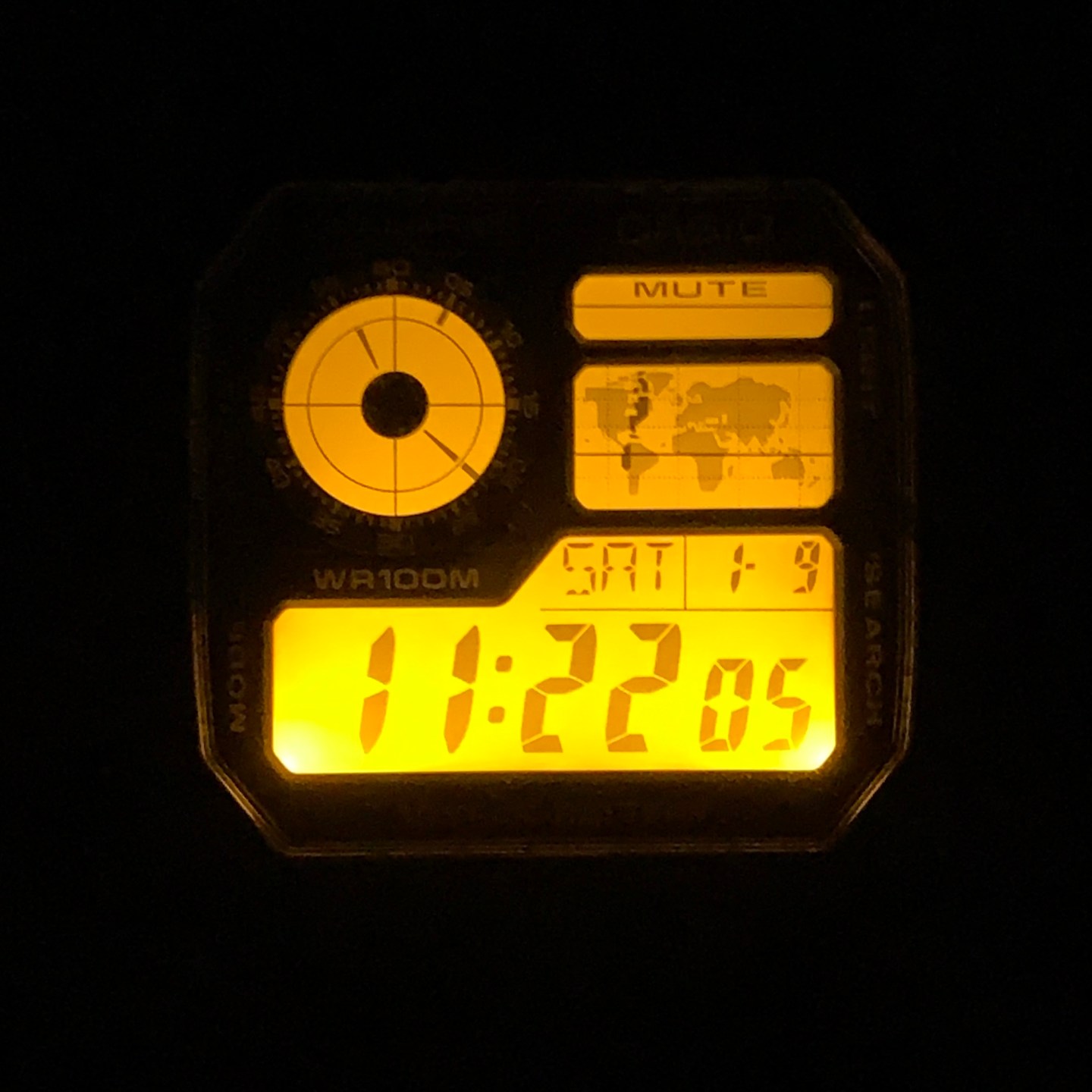 Casio AE1200 World Timer lume
